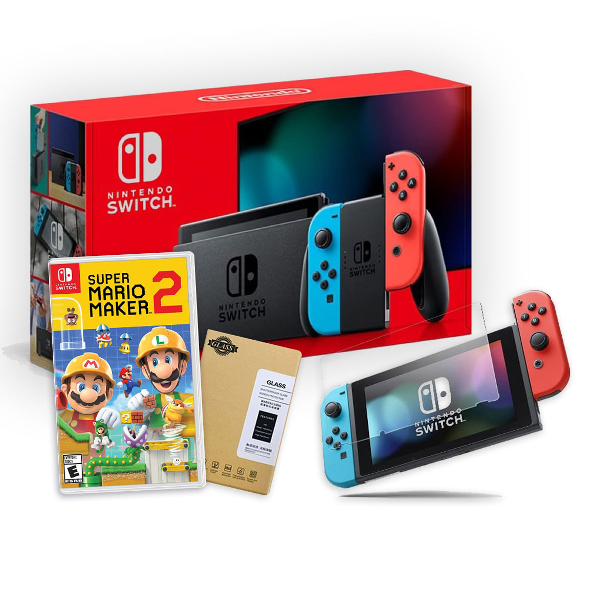 Nintendo Switch 2019 Neon + Super Mario Maker 2 + Mica