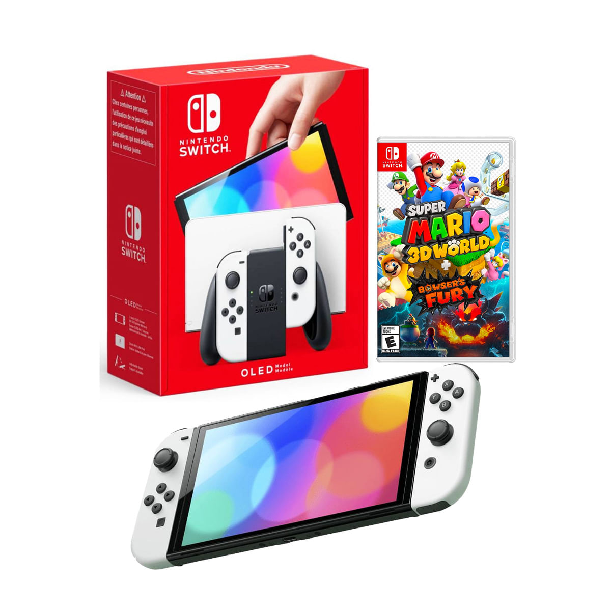 Consola Nintendo Switch Oled Blanco + Mario 3D World Bowser Fury