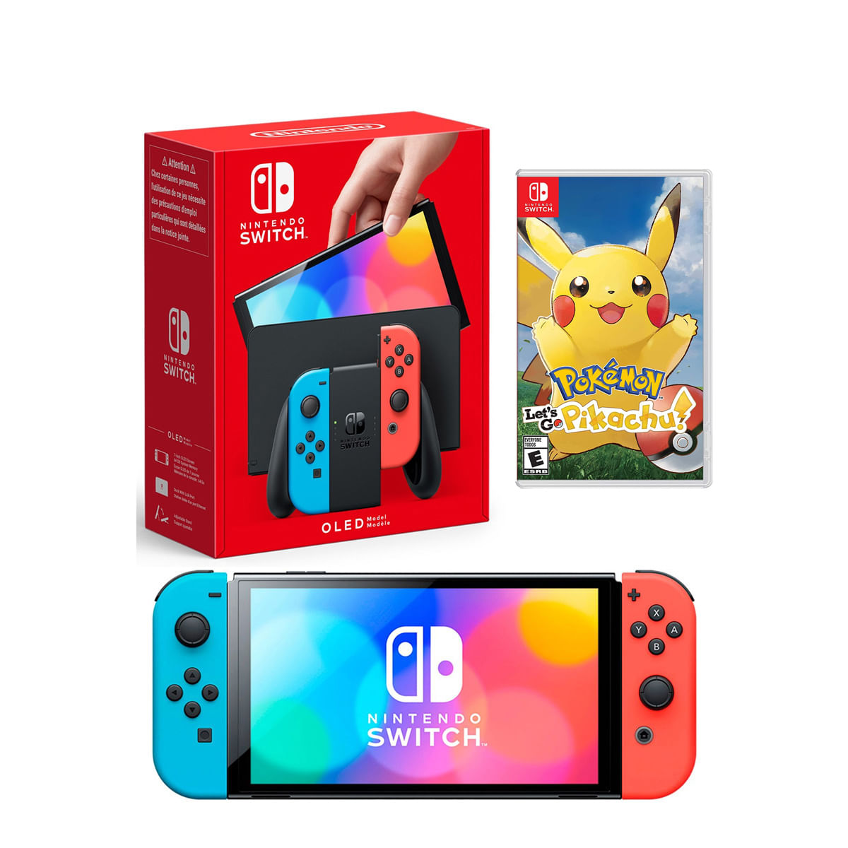 Consola Nintendo Switch Oled Neón + Pokemon Lets Go Pikachu
