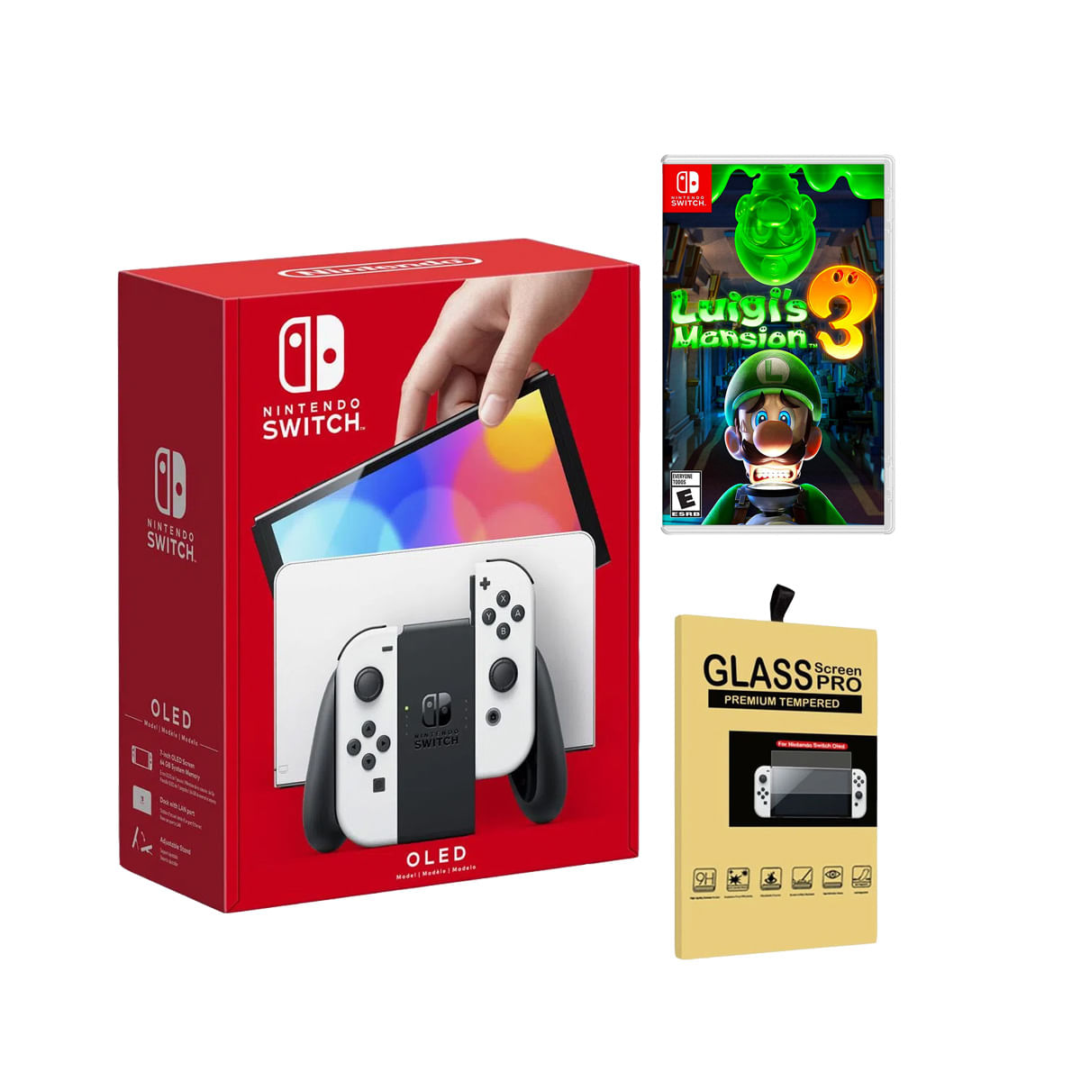 Consola Nintendo Switch Oled Blanco + Luigis Mansion 3 + Mica