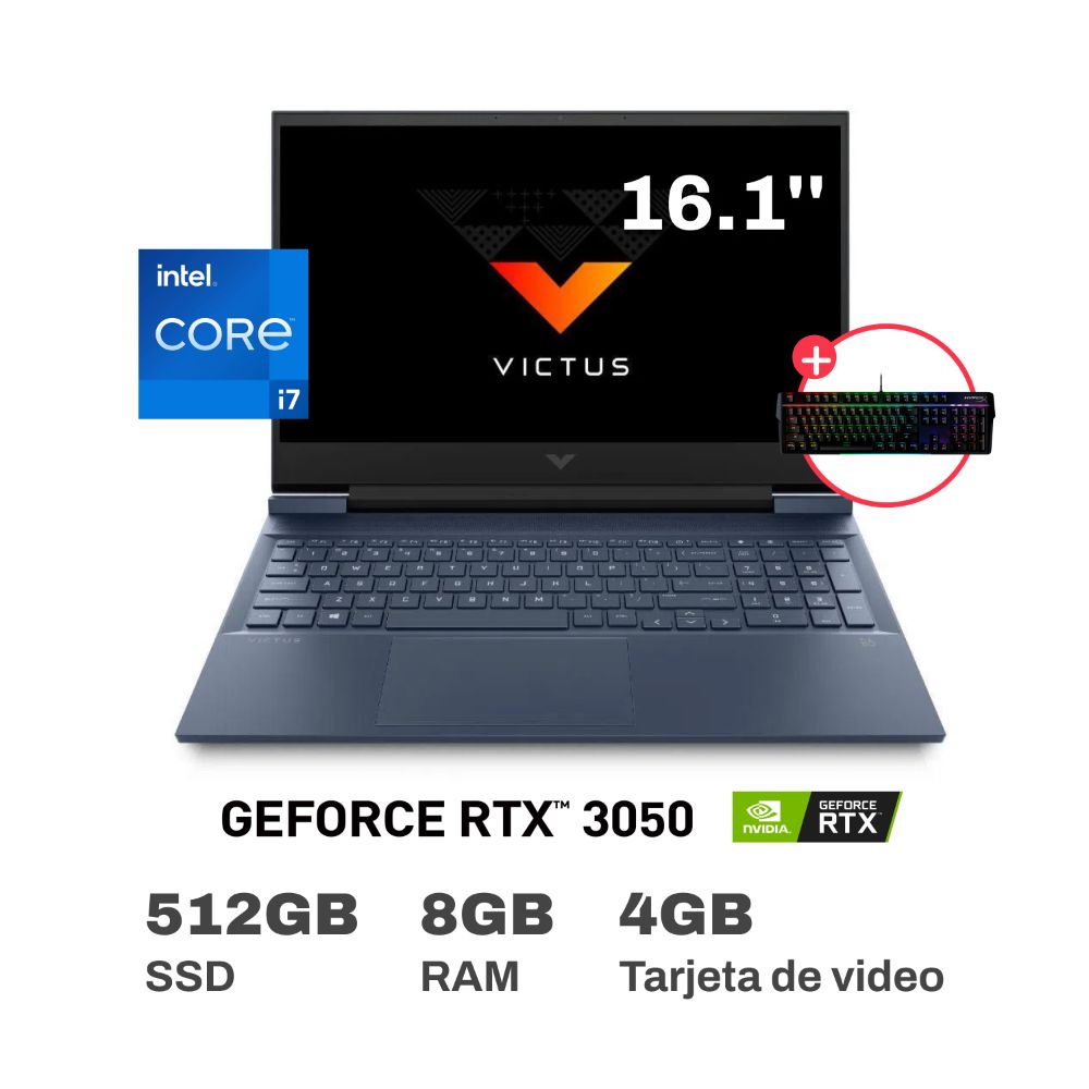 Laptop Gamer HP Victus 16-d0523la Intel Core i7 8GB RAM 512GB SSD 16.1" + Teclado Gamer HyperX Alloy MKW100 US