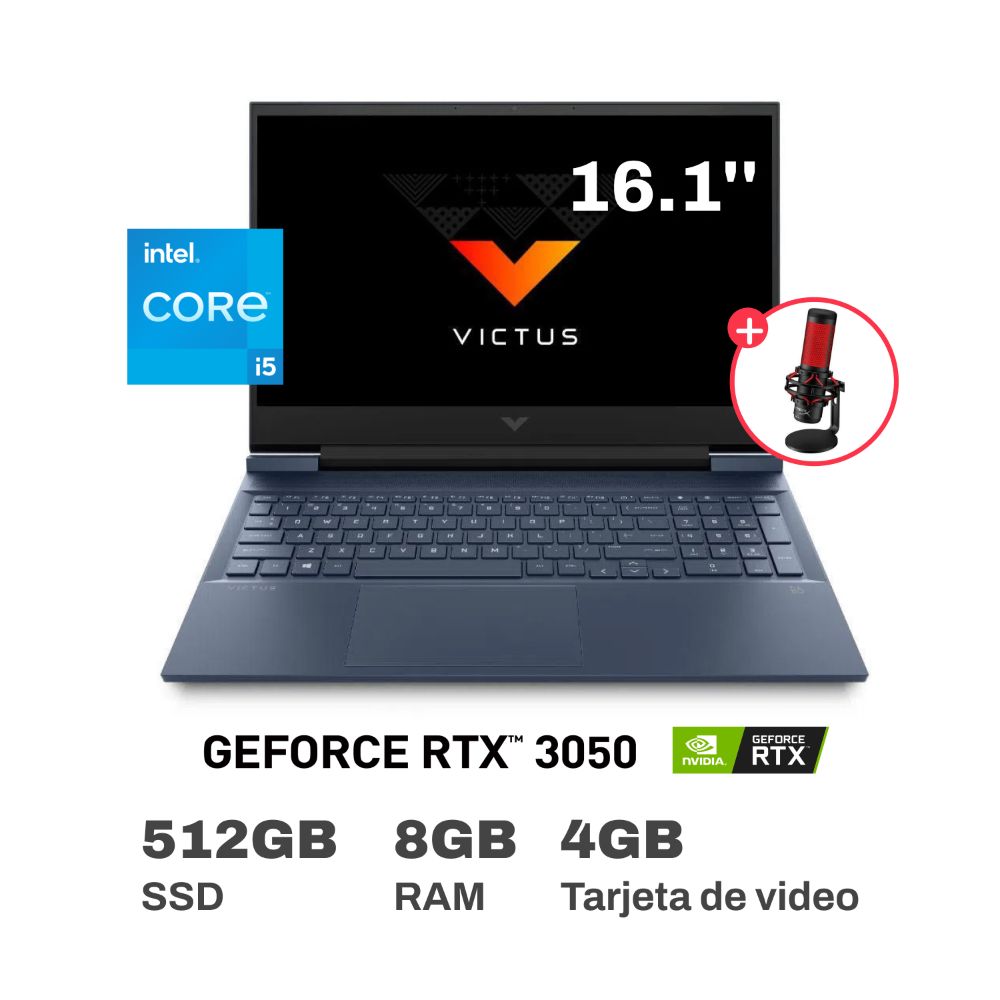 Laptop Gamer HP Victus 16-d0506la Intel Core i5 8GB RAM 512GB SSD 16.1" + Micrófono HyperX QuadCast Blk-Rd