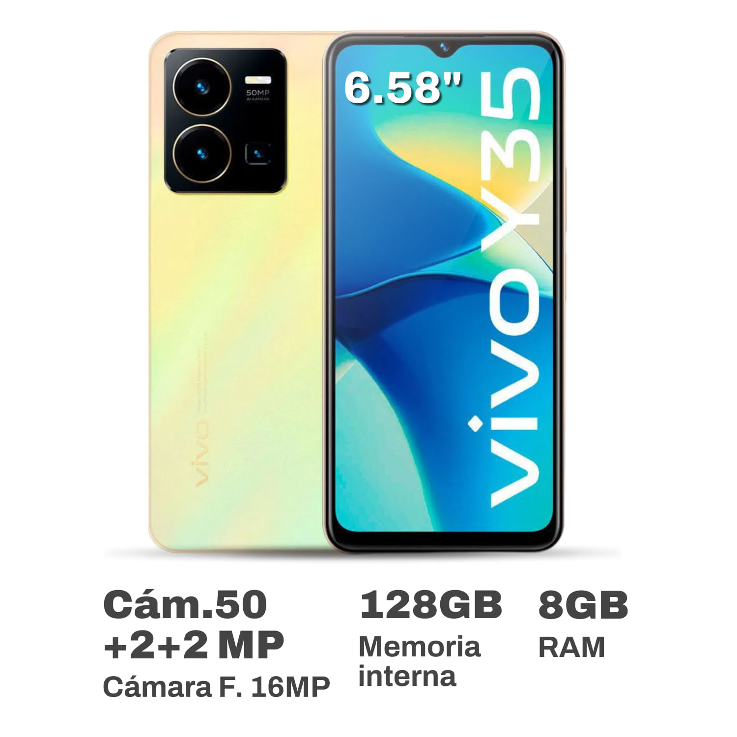 Celular Vivo Y35 6.58" 8GB RAM 128GB Dorado Amanecer