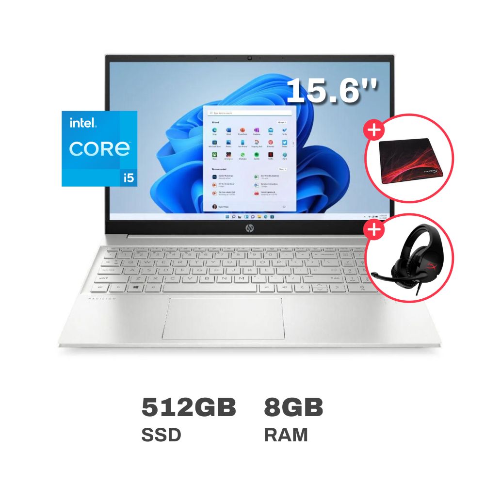 Laptop HP Pavilion 15-eg0501la Intel Core i5 8GB RAM 512GB SSD 15.6" + Audífonos HyperX Stinger Core + Mouse Pad HyperX Fury S Speed L