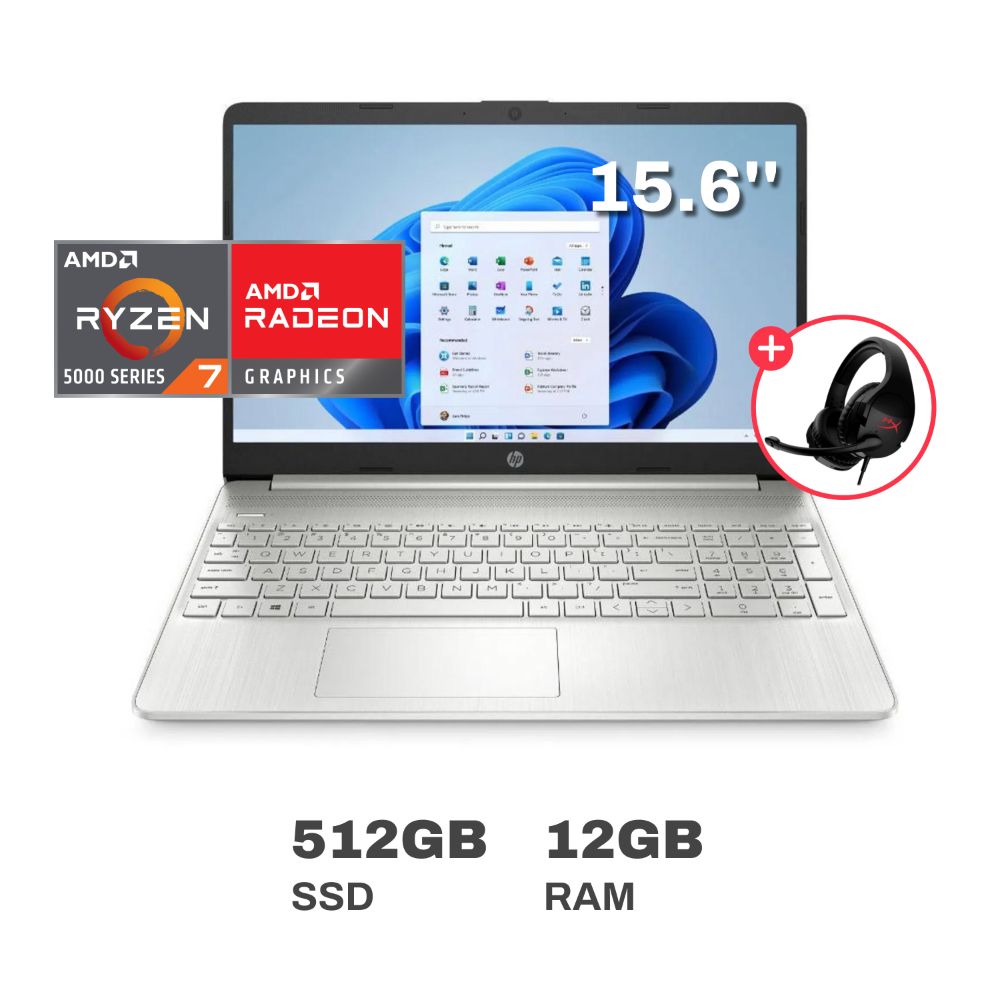 Laptop HP 15-ef2526la AMD Ryzen 7 12GB RAM 512GB SSD 15.6" + Audífono HyperX Cloud Stinger Red