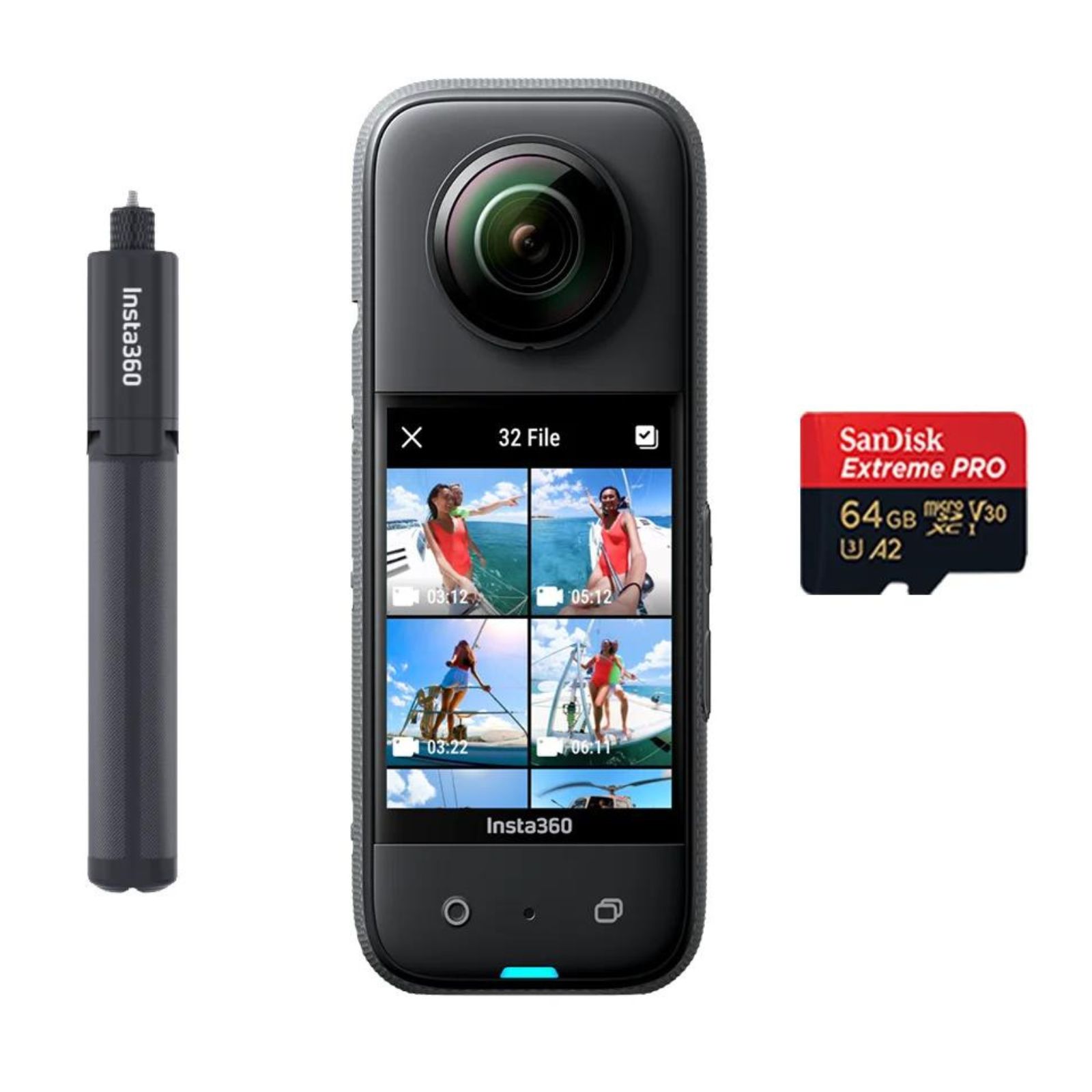 Cámara Insta360 X3 + Selfie Stick Tripode 105 CM + Memoria 64 GB Extreme Pro