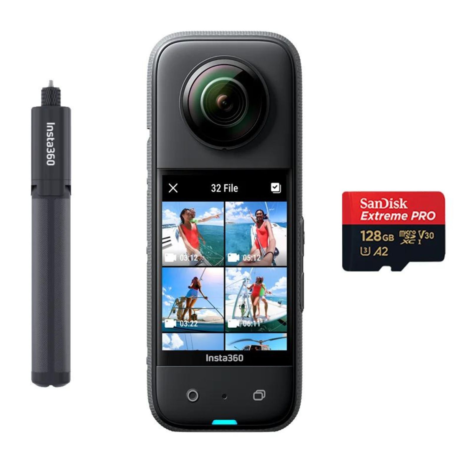 Cámara Insta360 X3 + Selfie Stick Tripode 105 CM + Memoria 128 GB Extreme Pro