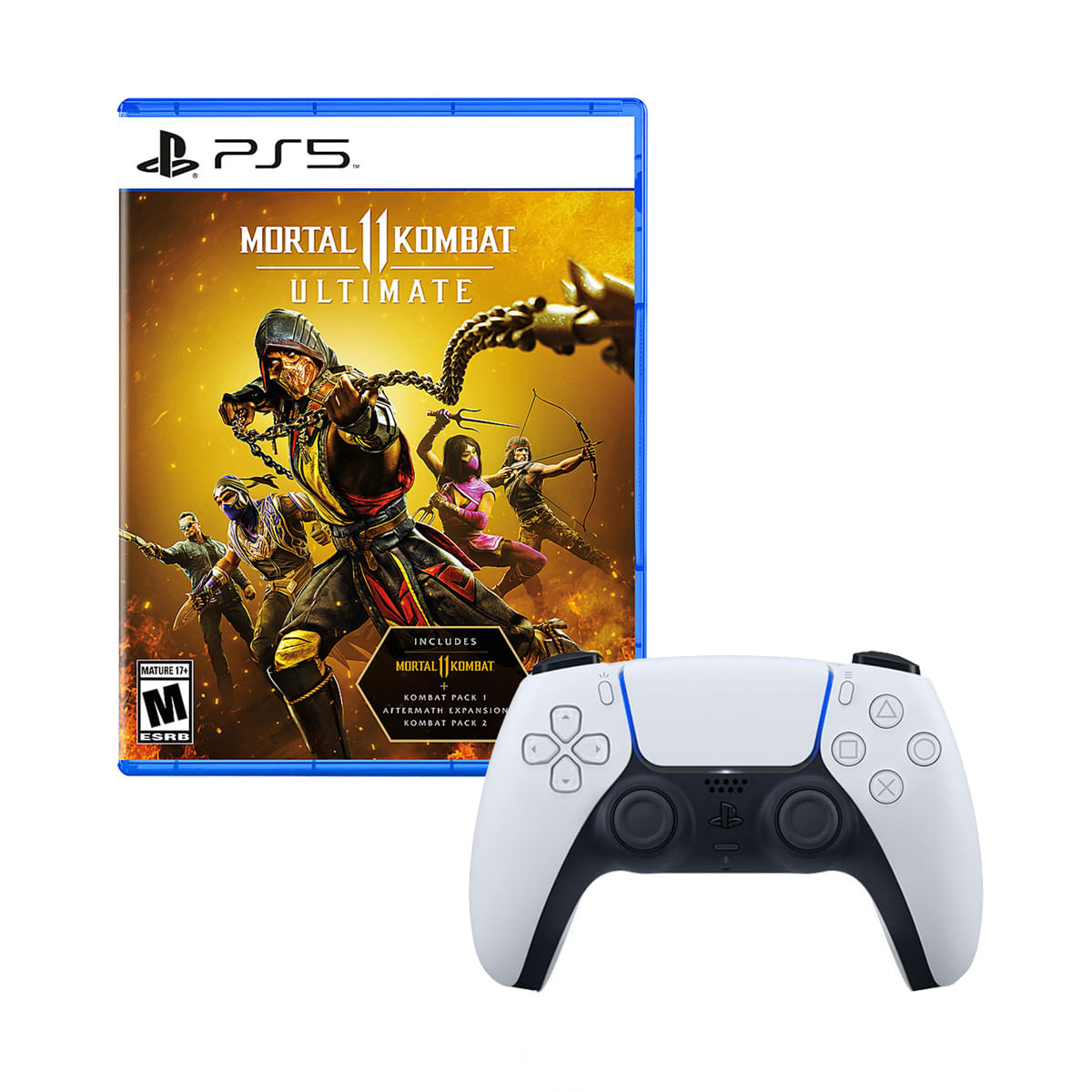Mando Playstation 5 Dualsense Blanco + Mortal Kombat 11 Ultimate