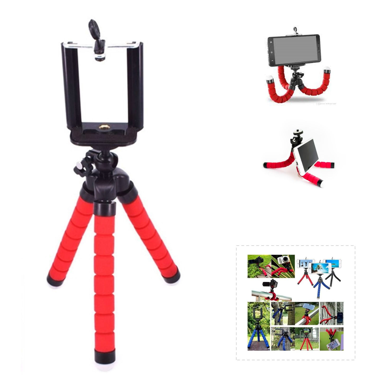 Mini Trípode 18cm Selfie Flexi Pod Para Camara y Celular Rojo