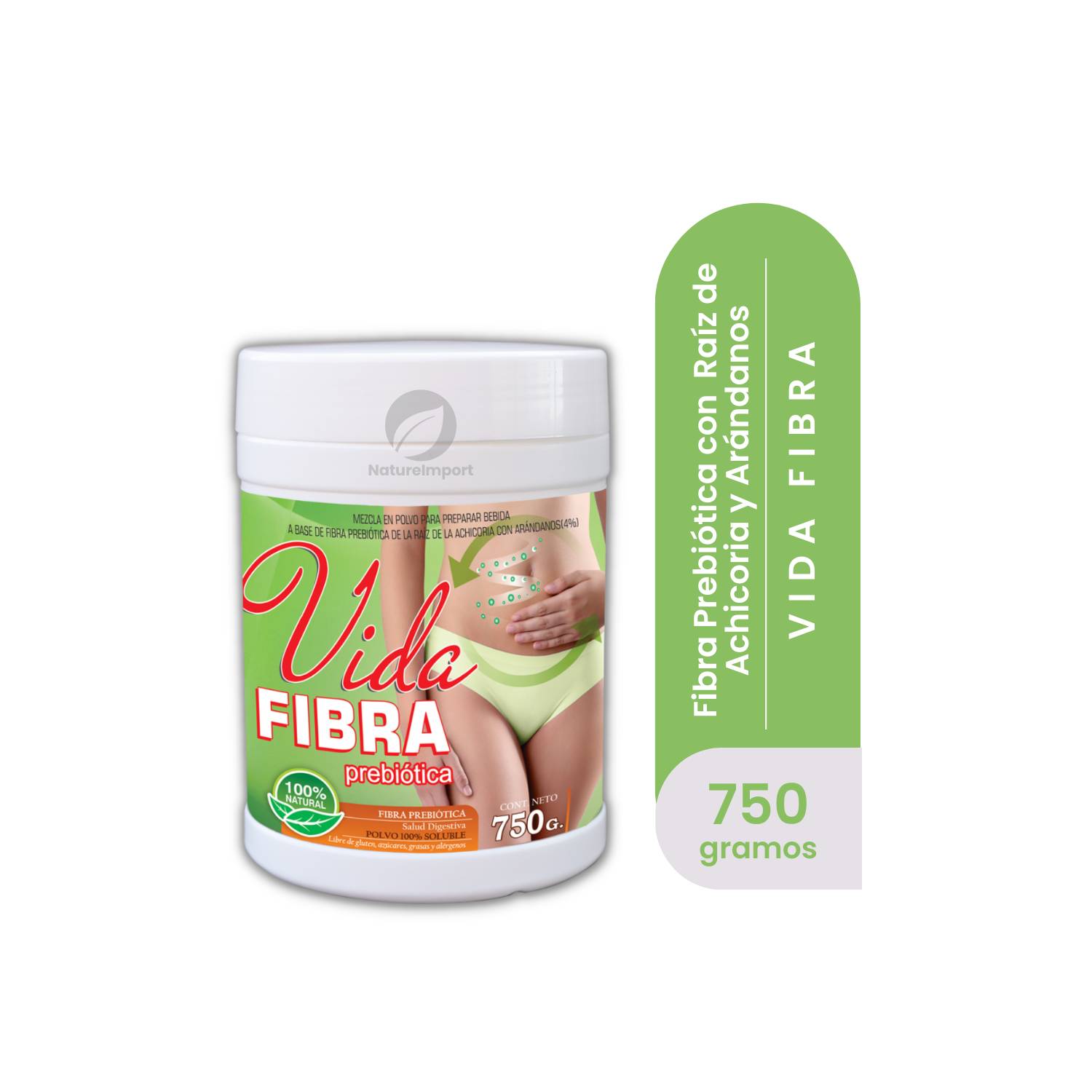 Fibra Prebiotica en Polvo - Vida Fibra - Achicoria y Berries - 1 Pote x 750G