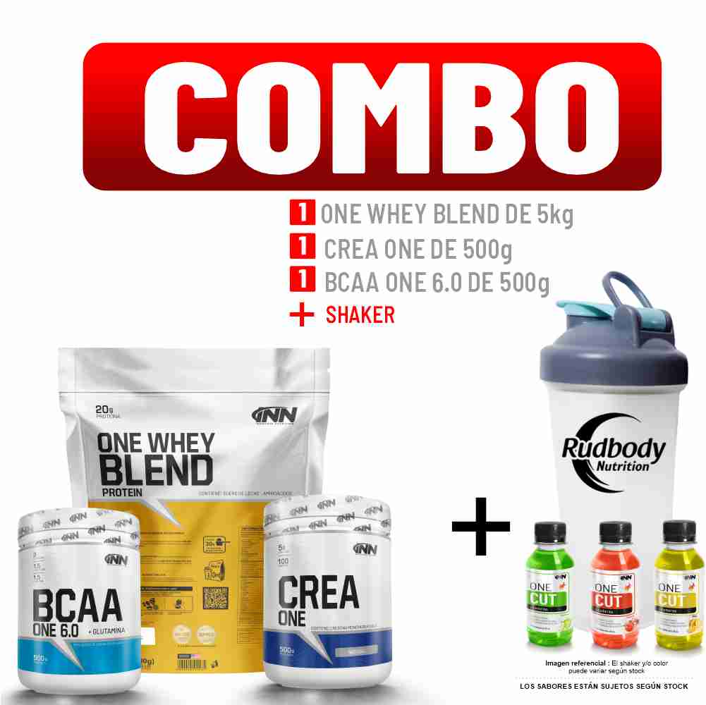 Combo INN - One Whey Blend Protein 5000gr Vainilla + Crea One 500gr + Bcaa One 500gr Naranja +Shaker