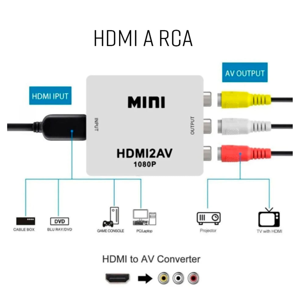 Adaptador Hdmi A Rca Conversor Convertidor Hdmi2AV Video Pal Ntsc