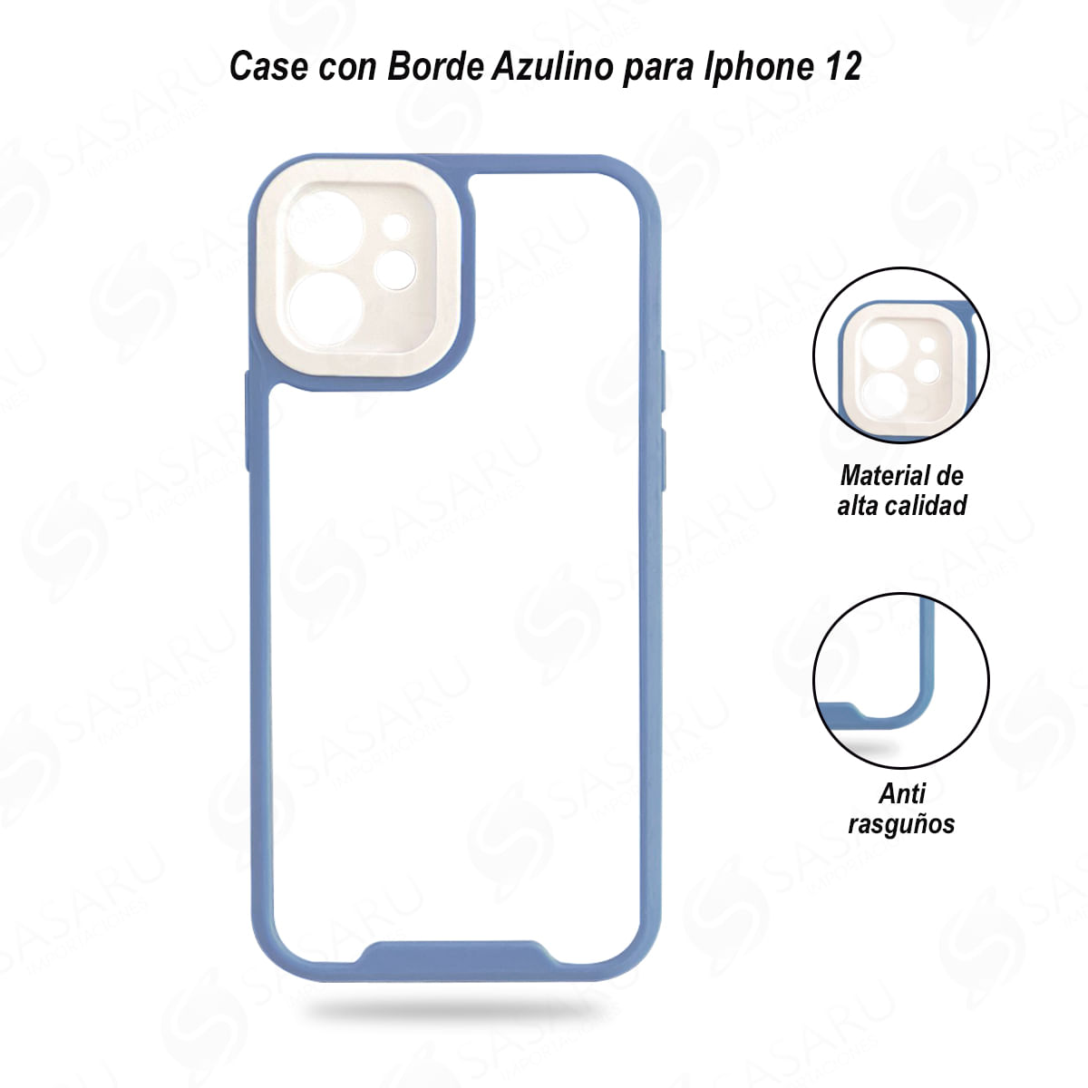 Case Transparente con Bordes Azulino Para IPhone 12
