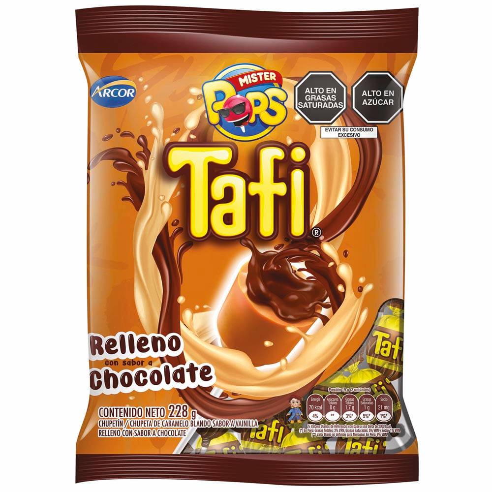 Chupetín Relleno con Sabor a Chocolate ARCOR Tafi Bolsa228g