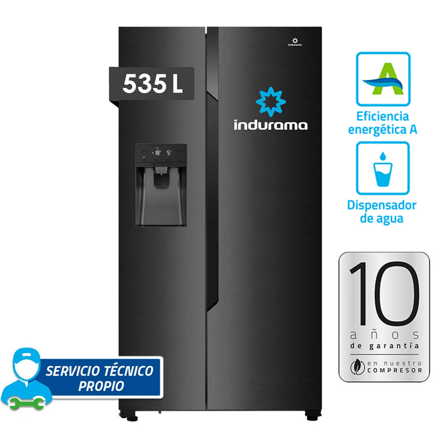Refrigeradora Indurama Side by Side No Frost 535Lt con dispensador RI-799DHN Negro