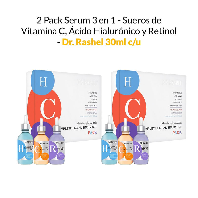 2 Pack Serum 3 en 1 - Sueros de Vitamina C, Ácido Hialurónico y Retinol - Dr Rashel 30 ml