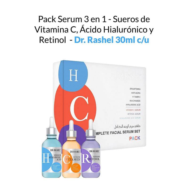 Pack Serum 3 en 1 - Sueros de Vitamina C, Ácido Hialurónico y Retinol - Dr Rashel 30 ml