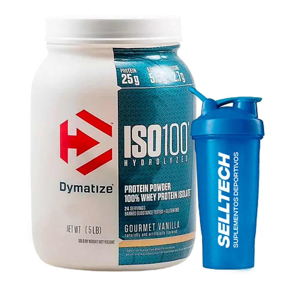 Proteína Dymatize Iso 100 5 lb Hidrolized Vainilla + Shaker