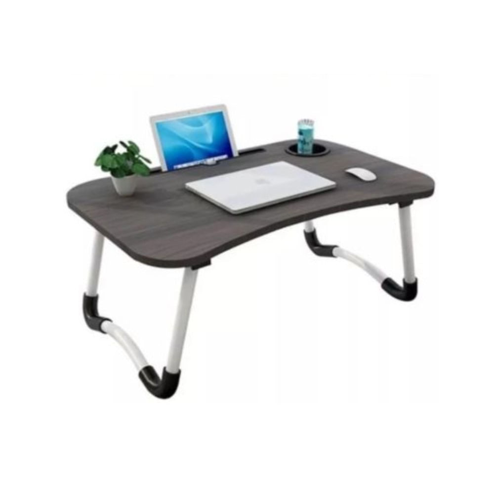 Mesa plegable portátil para Laptop con Ranura y Posavasos Negro