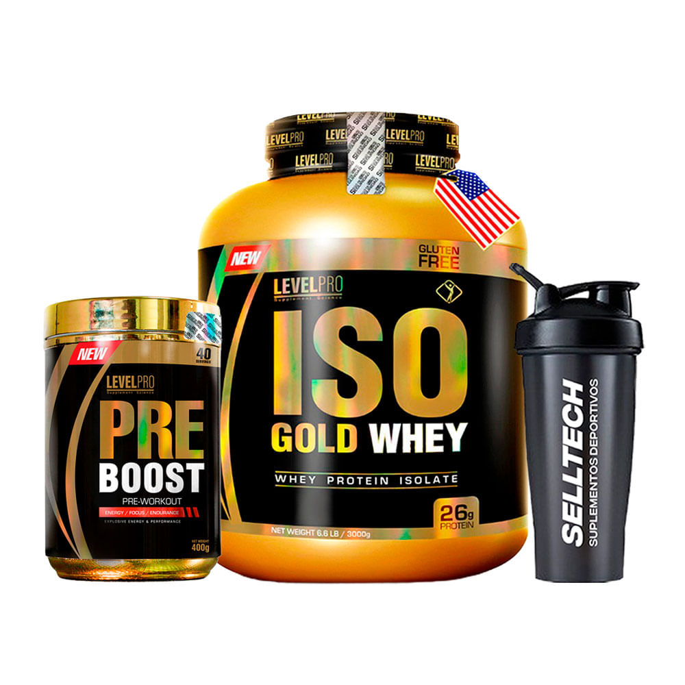 Iso Gold Whey 6.6lbs Chocolate+pre Boost 400gr Fruit+shaker