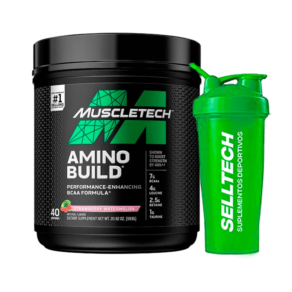 Aminoácidos Muscltech Amino Build 40 serv Strawberry + Shaker