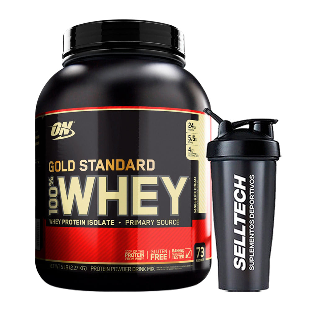 Proteína ON Gold Standard 100% Whey 5 lb Vainilla + Shaker