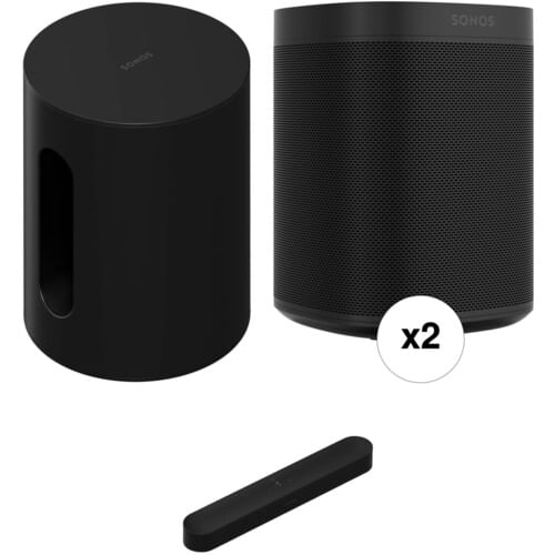 Barra de sonido Sonos Beam con Sub Mini Subwoofer y kit de par de altavoces One SL (negro)