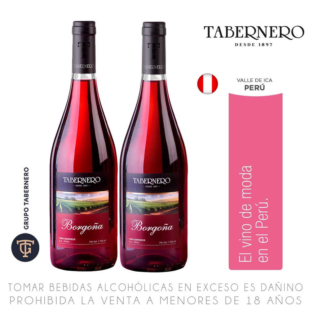Vino Tinto TABERNERO Borgoña Botella 750ml Paquete 2un