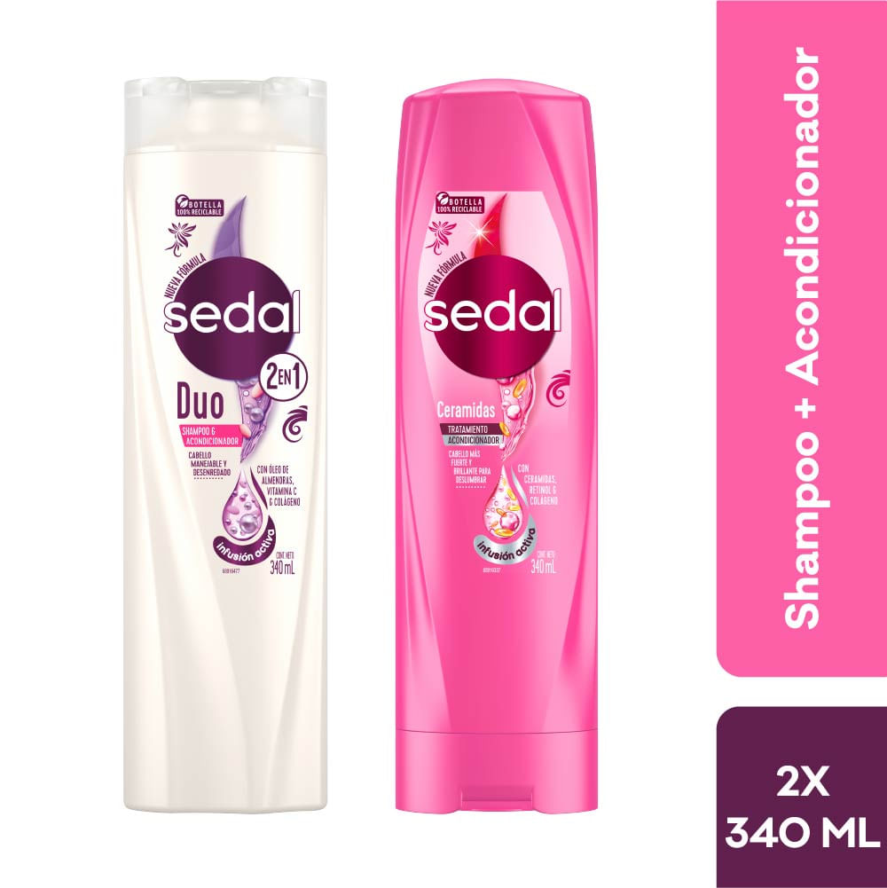 Pack SEDAL Shampoo Duo 2 en 1 Frasco 340ml + Acondicionador Ceramidas Frasco 340ml