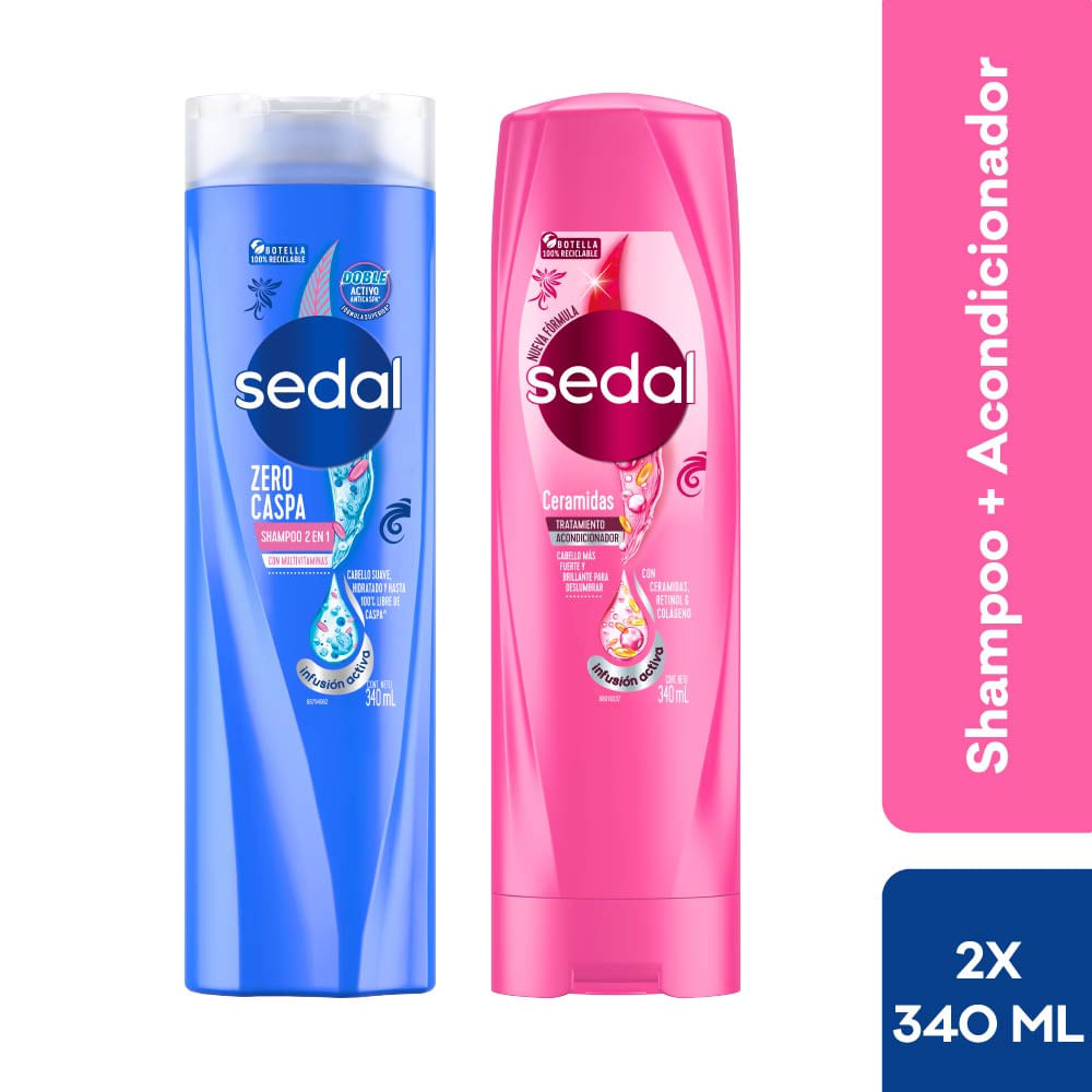 Pack SEDAL Shampoo Zero Caspa 2 en 1 Frasco 340ml + Acondicionador Ceramidas Frasco 340ml