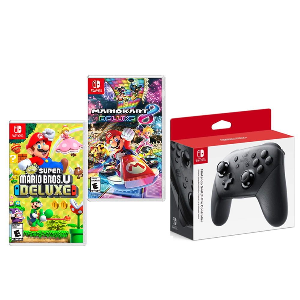 Videojuego Nintendo Switch Mario Kart 8 Deluxe + New Mario Bros Deluxe + Pro Control
