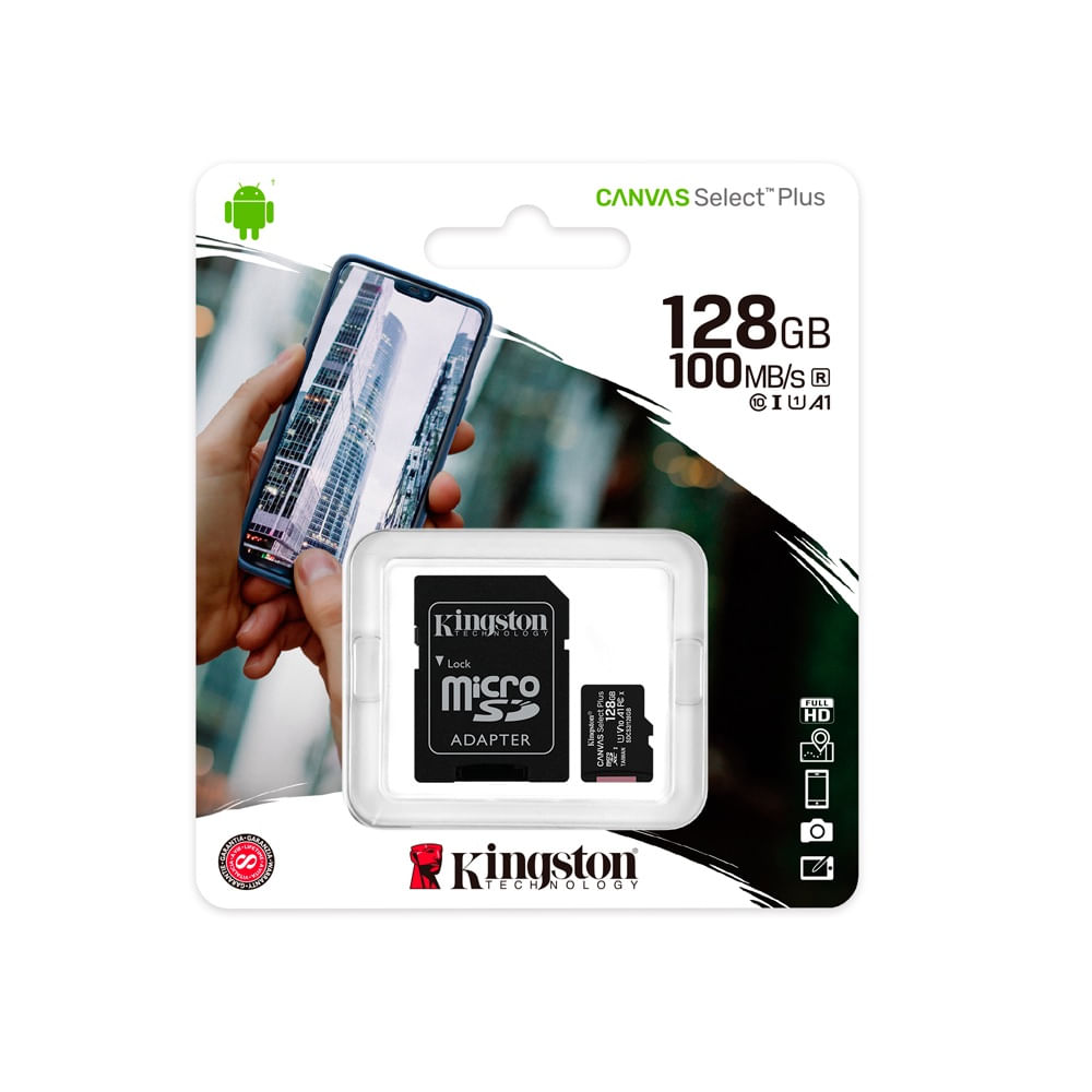 Memoria MicroSD Kingston Canvas Select 128GB 100 Mbs con Adaptador