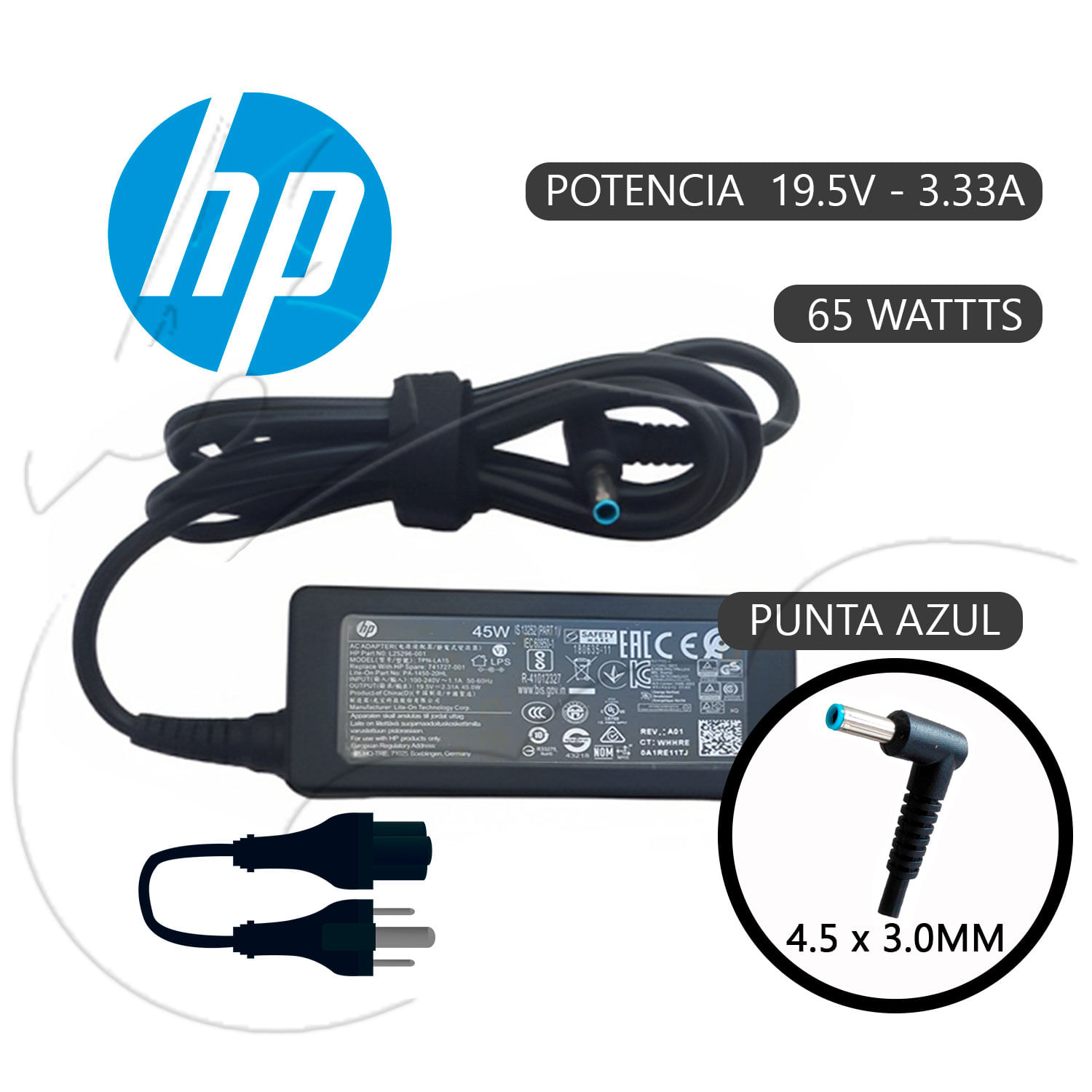Cargador Laptop HP Punta Azul 19v - 3.33A - 65W