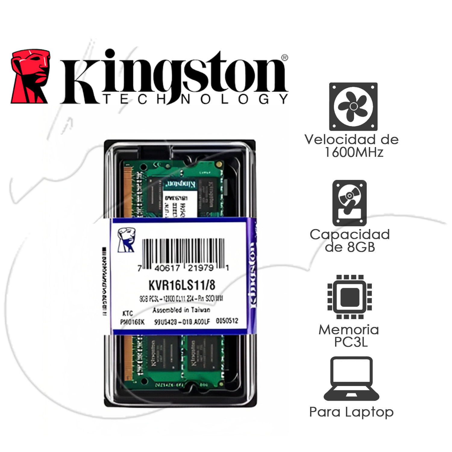 MEMORIA RAM LAPTOP DDR3 PCL3 1600MHZ 8GB KINGSTON