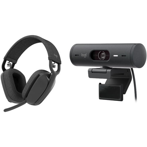 Kit de auriculares inalámbricos Logitech Brio 500 1080p Full HD Webcam y Zone Vibe 100 (Grafito)