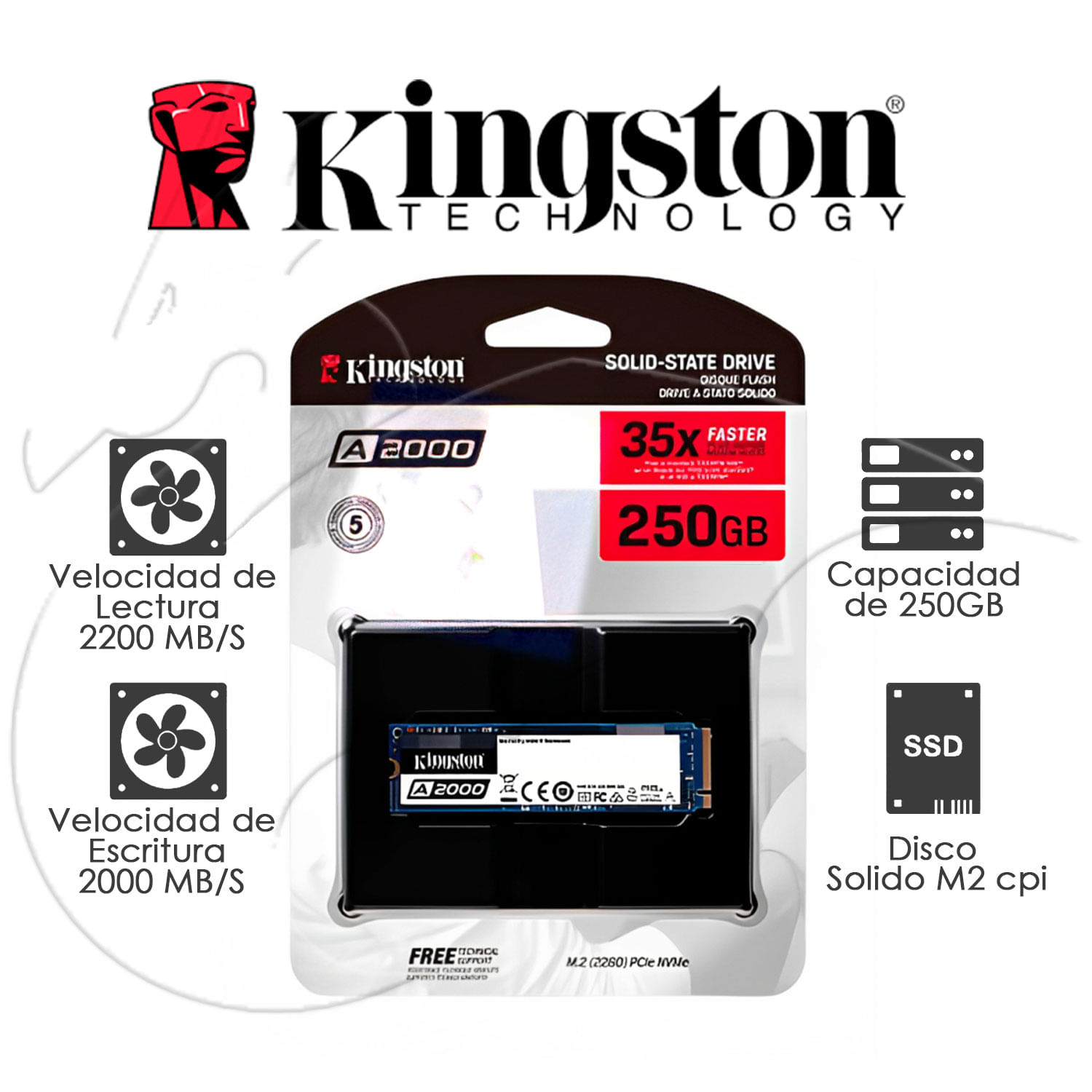 SSD M.2 NVMe KINGSTON A2000 250GB PCIe 3.0 X4 ULTRA VELOZ