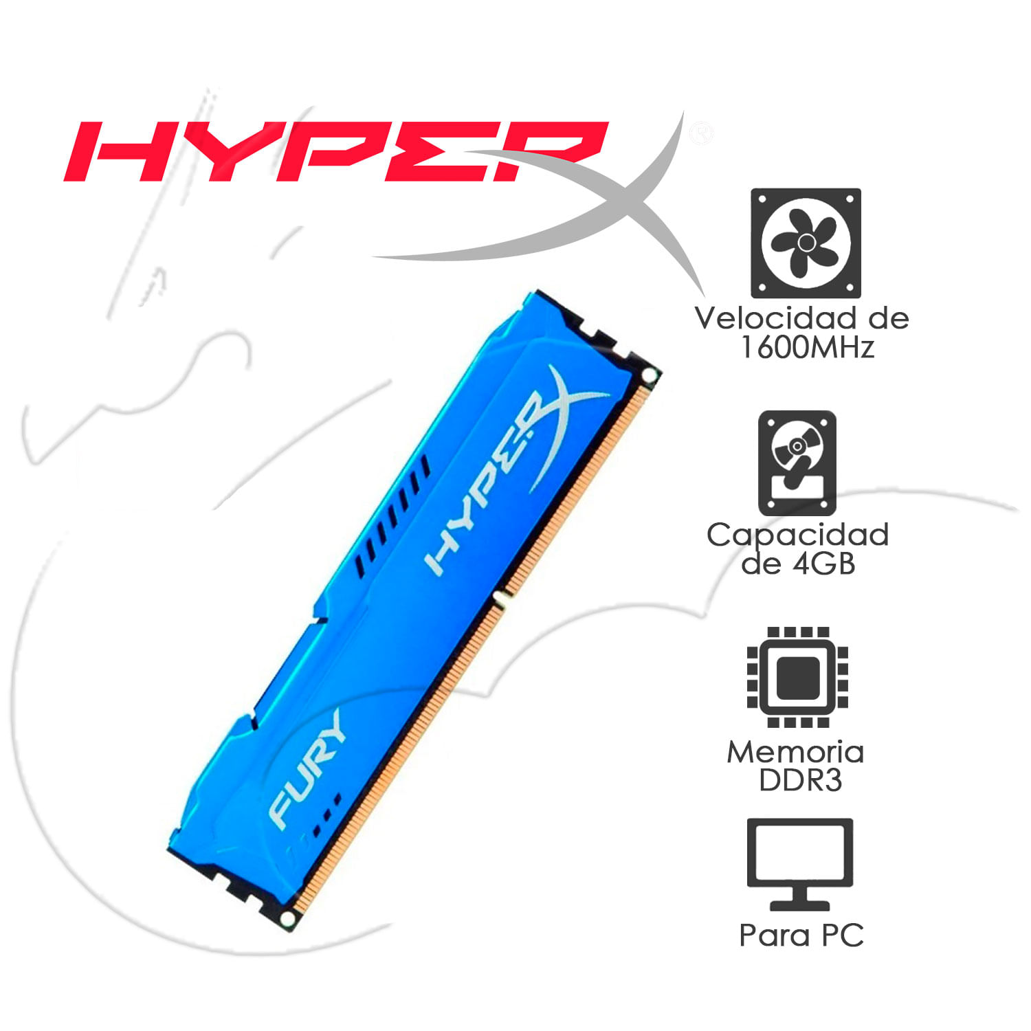 MEMORIA RAM DDR3 1600mhz 4GB FURY HYPERX PC
