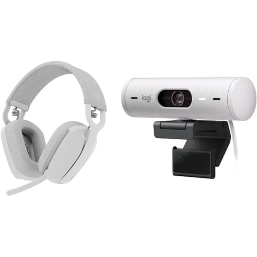 Kit de auriculares inalámbricos Logitech Brio 500 1080p Full HD Webcam y Zone Vibe 100 (Blanco roto)