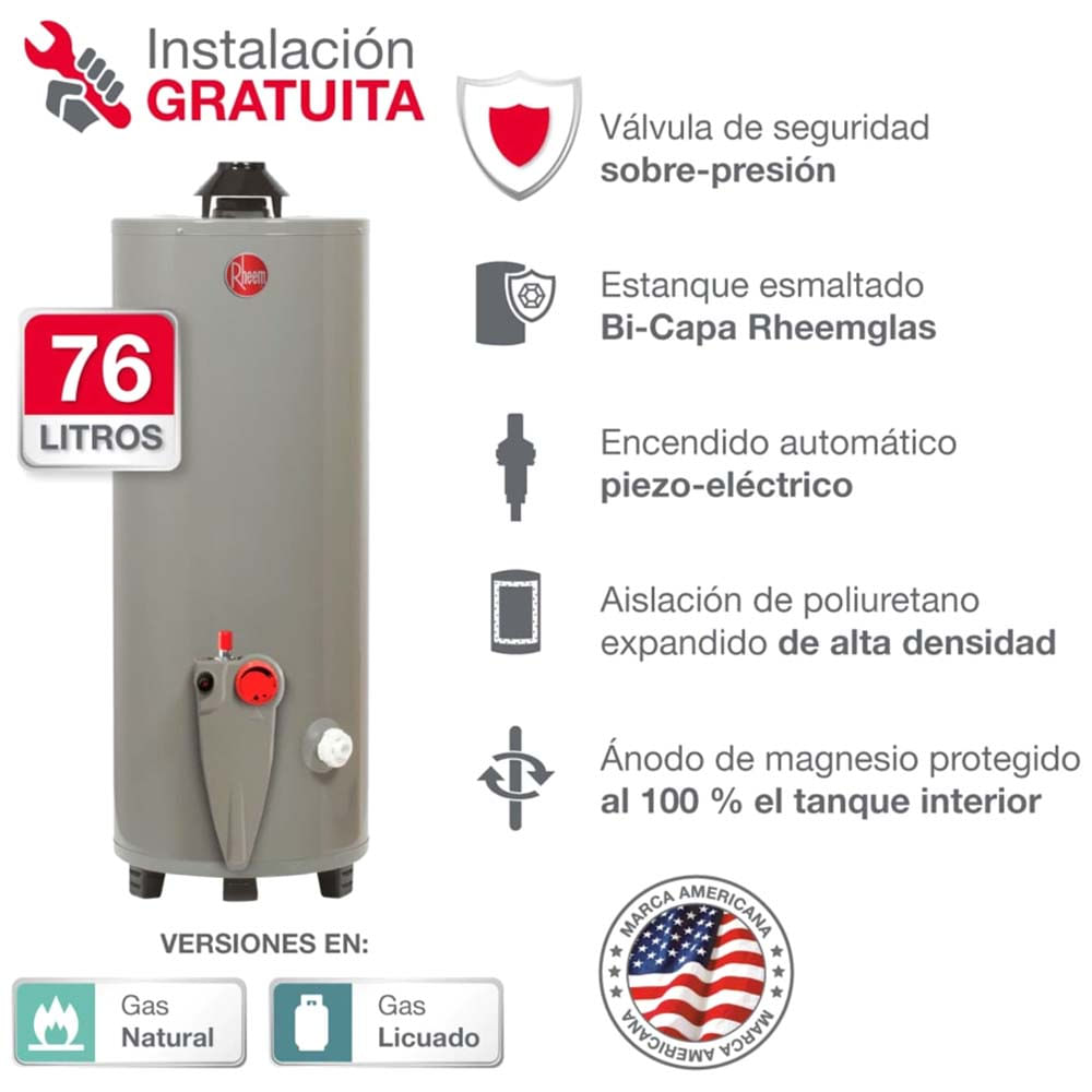 Termotanque GLP RHEEM 0050030011 76L