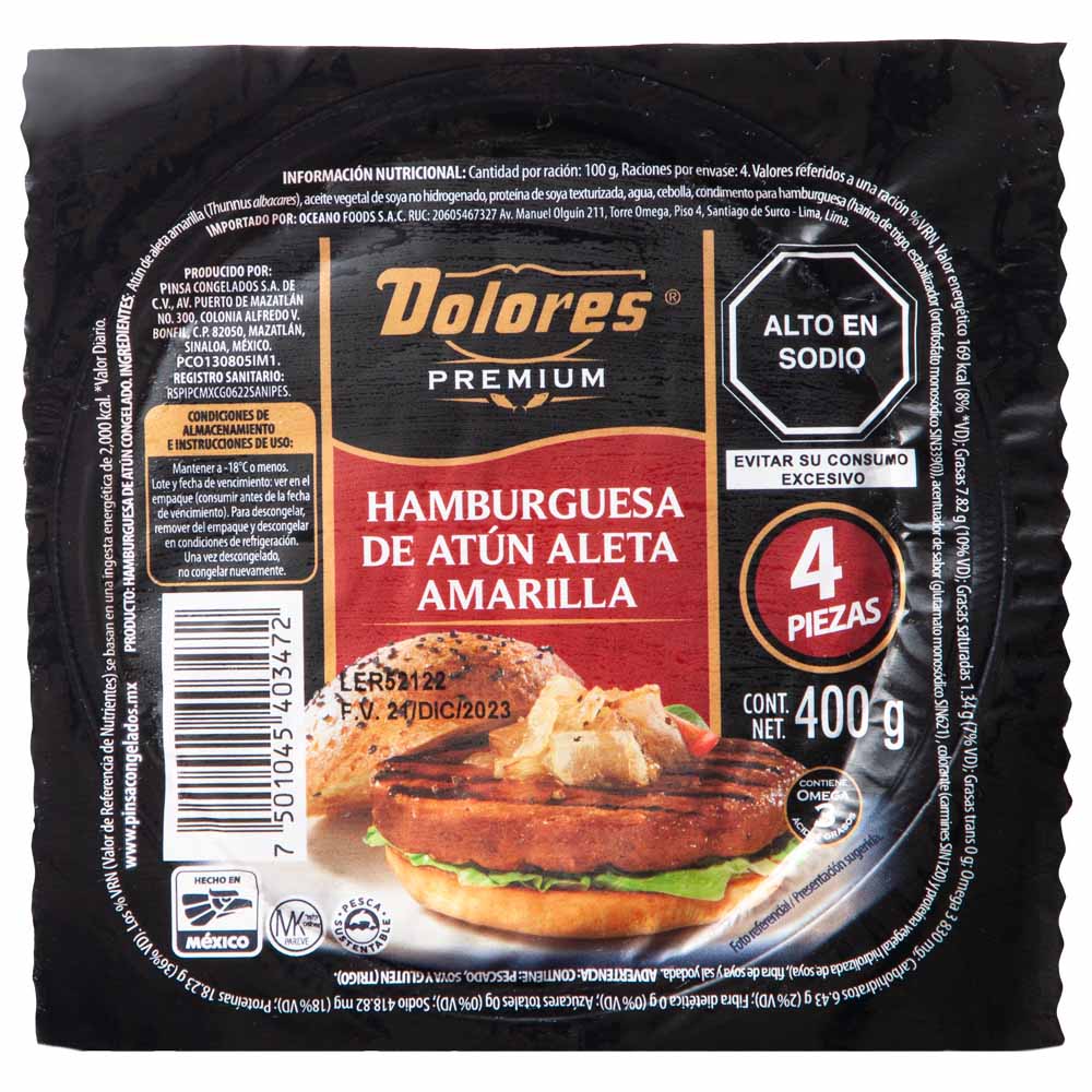 Hamburguesa de Atún DOLORES Premium Paquete 400g
