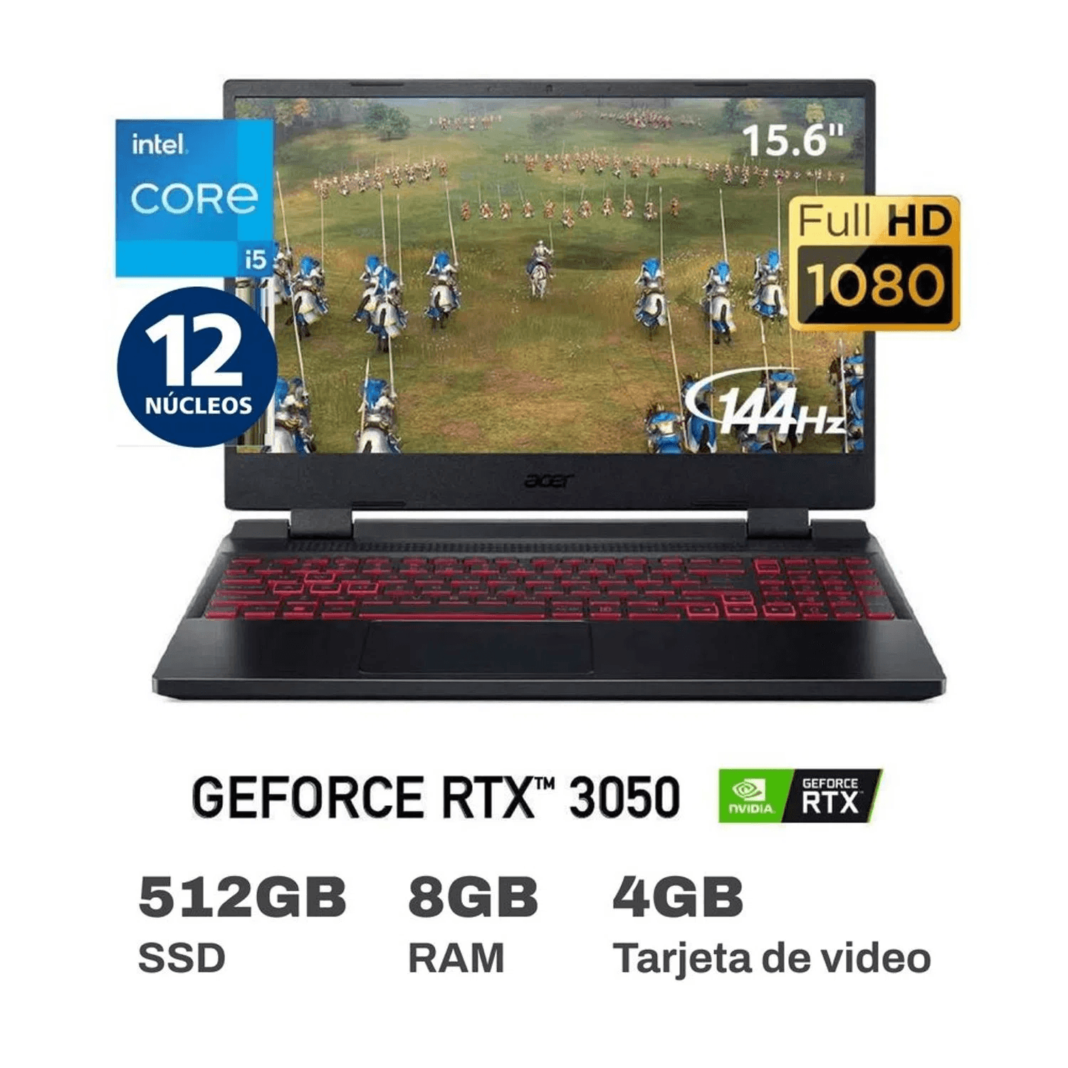 Laptop Gamer Acer Nitro 5 AN515-58-54ZF Intel Core i5 12 Núcleos 8GB RAM 512GB SSD 15.6" RTX 3050