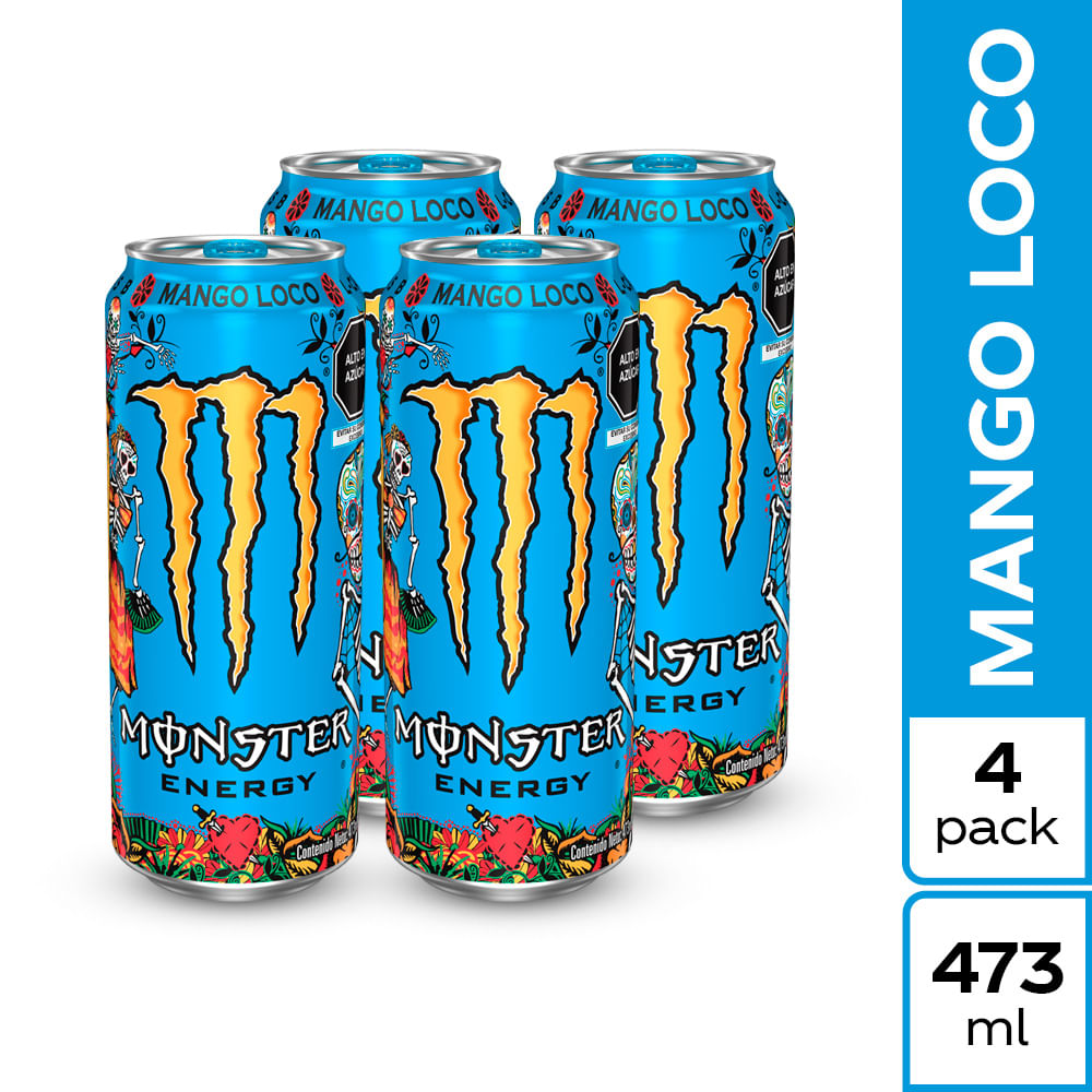 Pack Bebida Energizante MONSTER Energy Mango Loco Lata 473ml x 4un