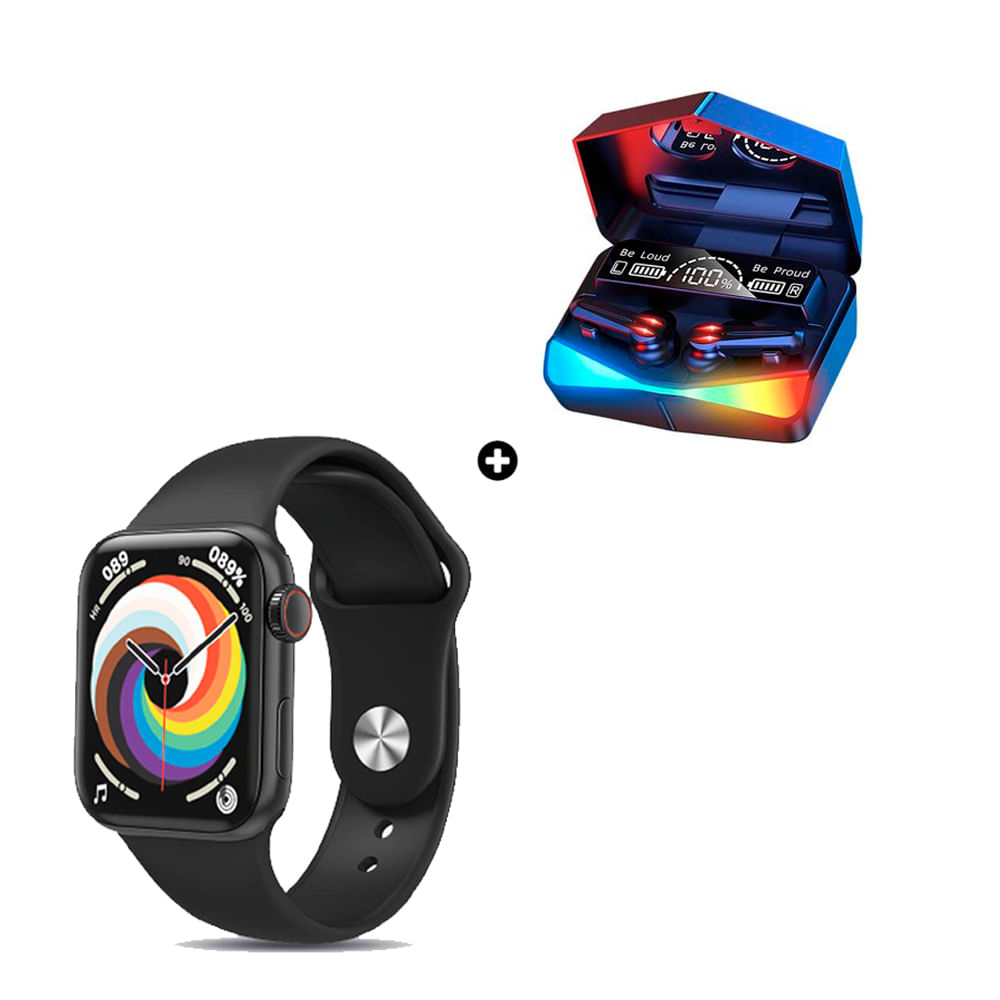 Pack Premium Smartwatch Serie 8 T900 Pro Max Negro + Audífonos Bluetooth M28 Gamer
