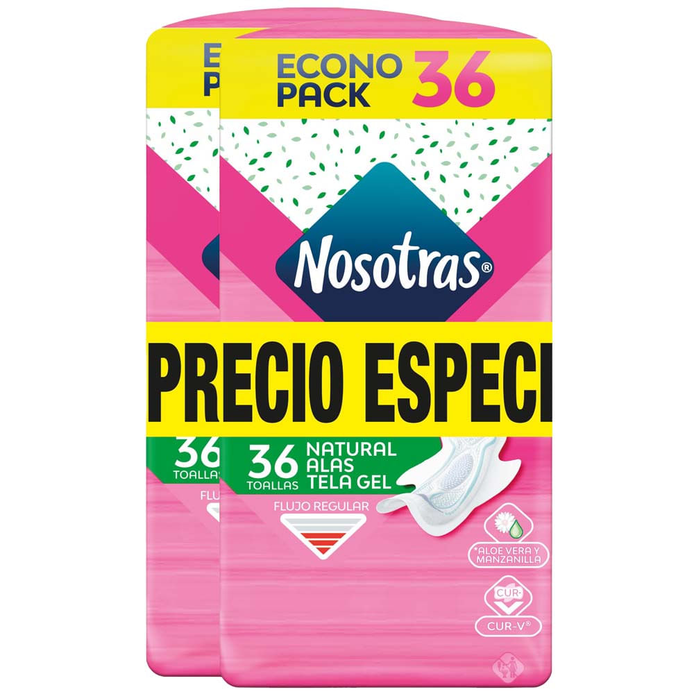 Pack Toallas Higienicas NOSOTRAS Alas Tela Gel Paquete 72un