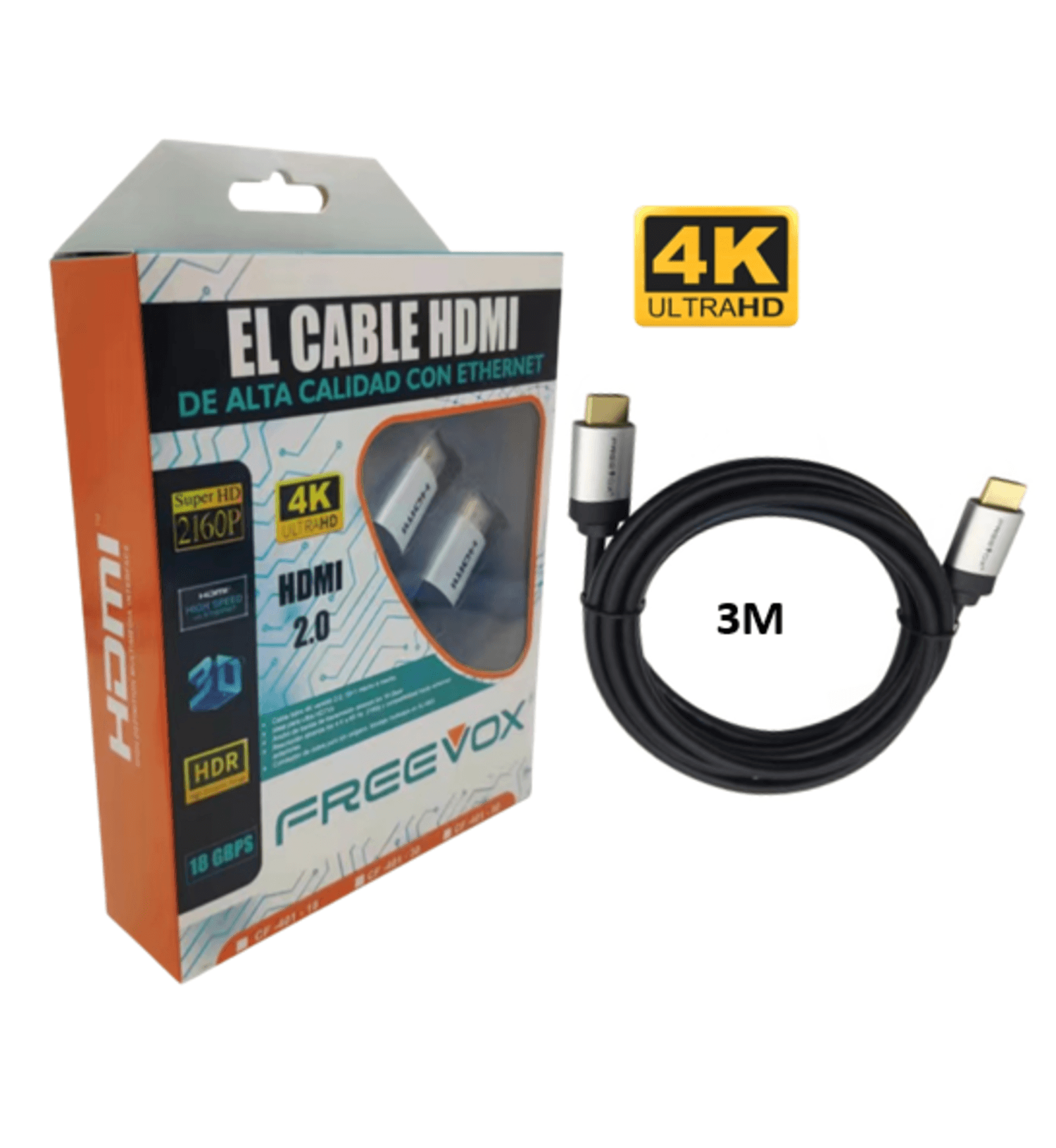 CABLE HDMI FREEVOX 4K V2.0 – 3m con Ethernet