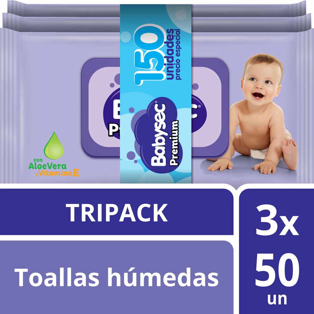 Toallitas Húmedas para Bebé BABYSEC Premium Paquete 50Un Pack 3un