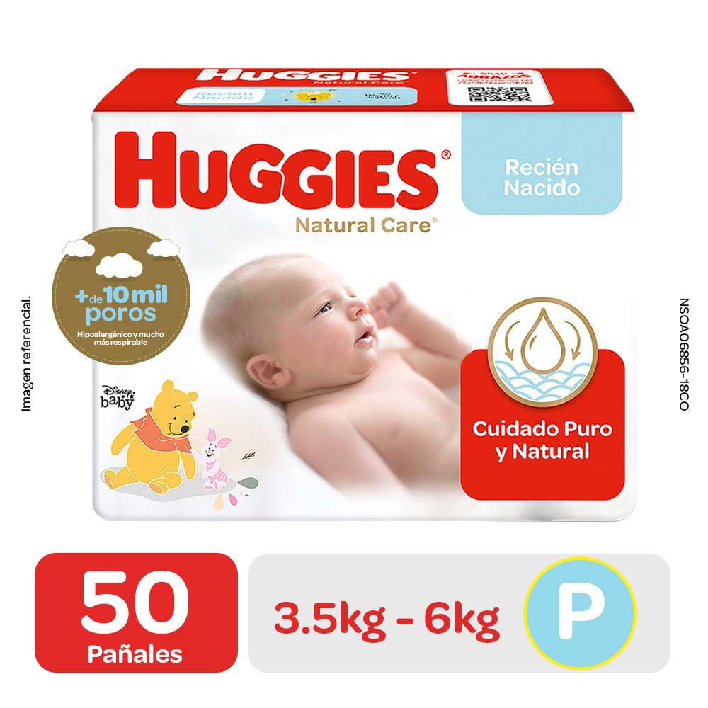 Pañales para Bebé HUGGIES Natural Care Primeros 100 Días Talla P Paquete 50un