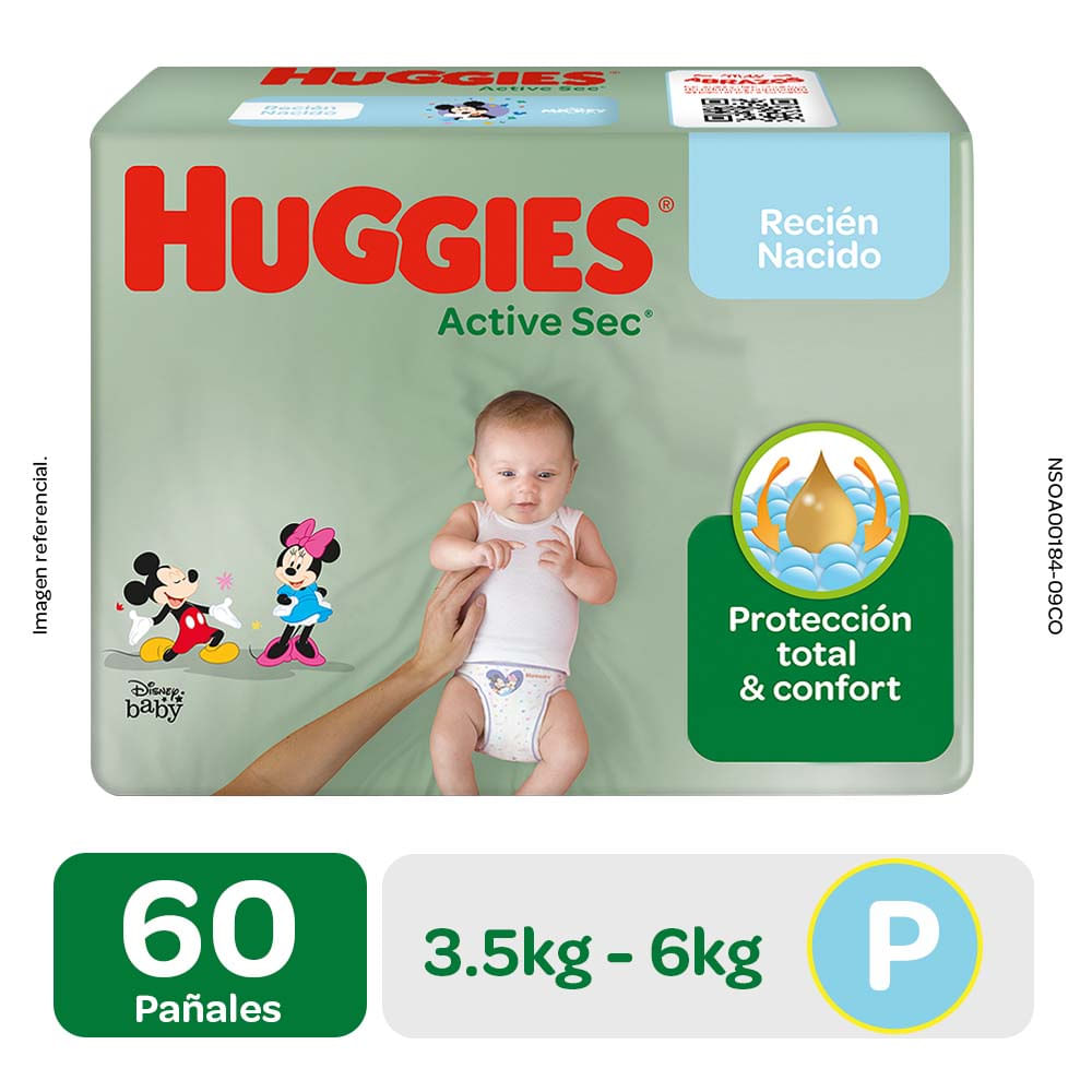 Pañales para Bebé HUGGIES Active Sec Talla P Paquete 60un