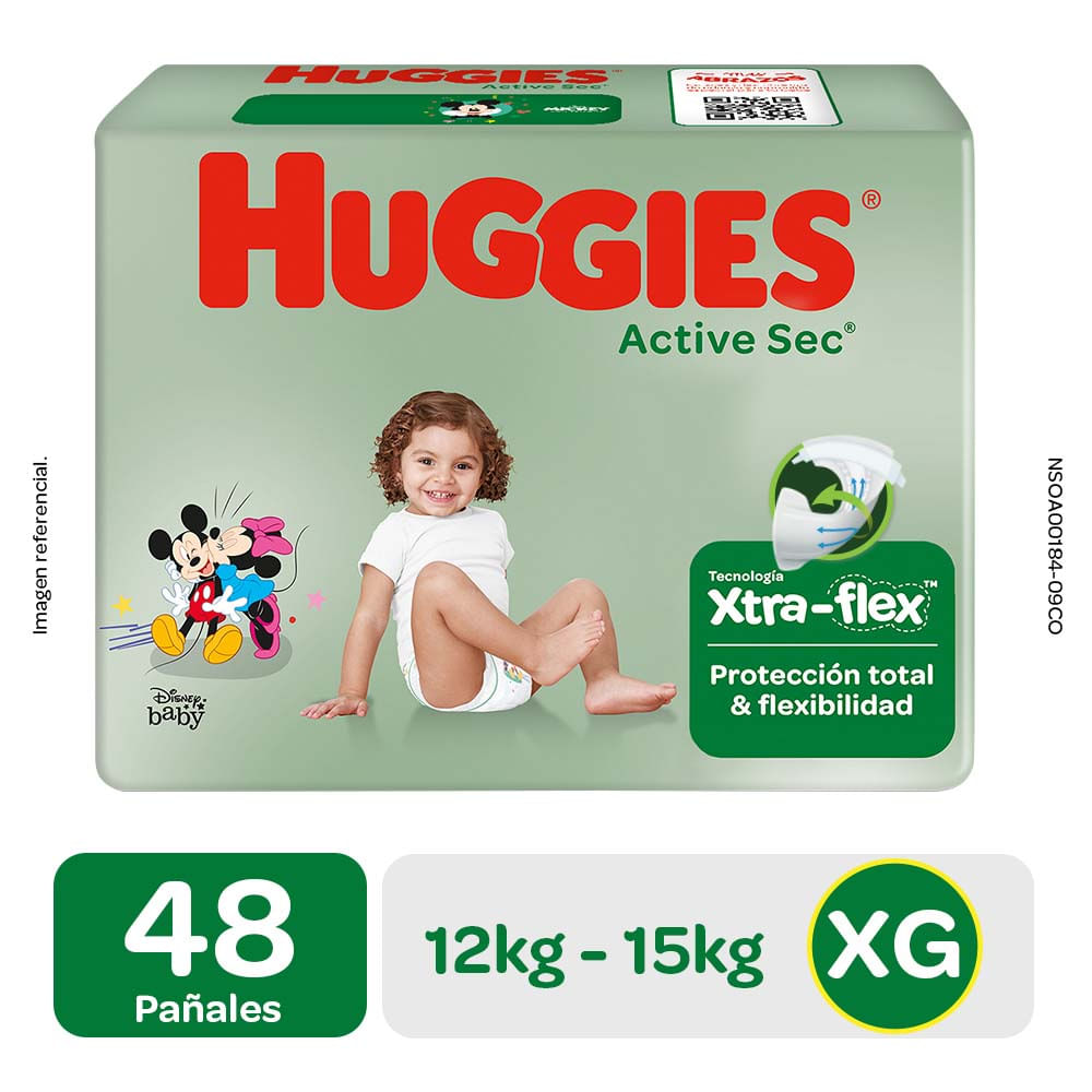 Pañales para Bebé HUGGIES Active Sec Talla XG Paquete 48un
