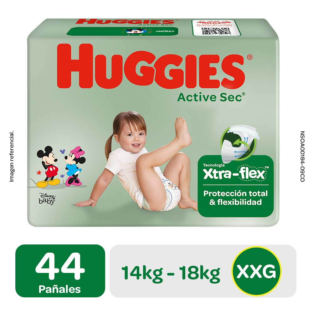 Pañales para Bebé HUGGIES Active Sec Talla XXG Paquete 44un